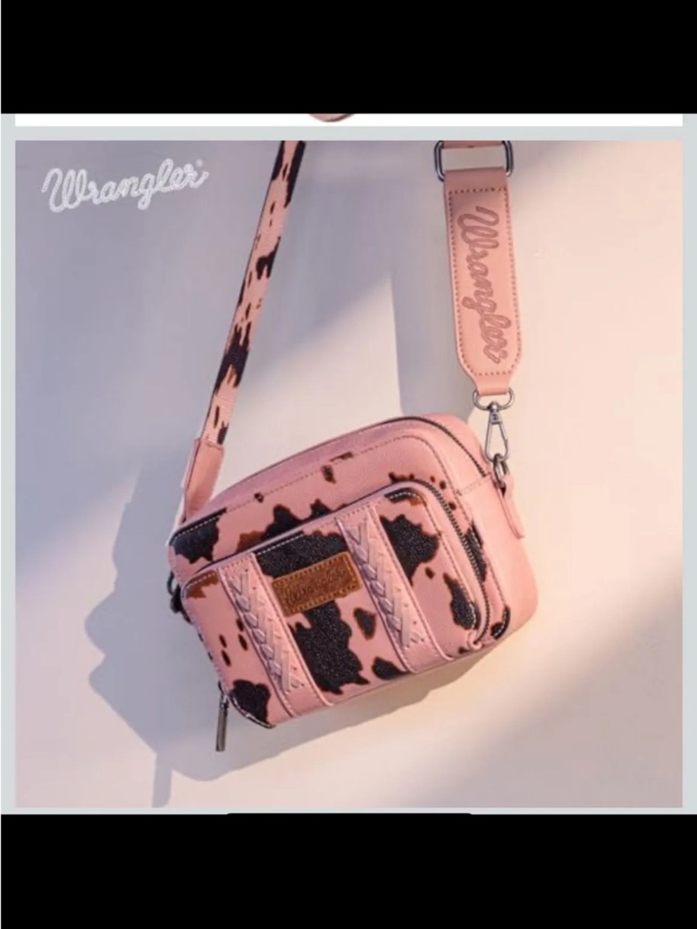 Wrangler Pink and Black Cowprint Crossbody Pouch
